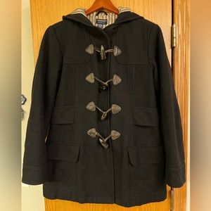 American Eagle Pea Coat: Black Wool Blend, Toggle Button, Hooded, Women’s L
